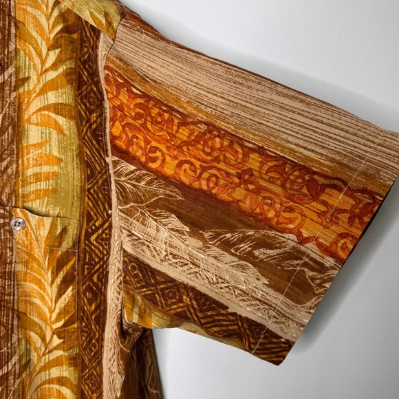 Luau Button Front Silk Shirt Men's‎ XL Orange/Brown - Picture 6 of 11